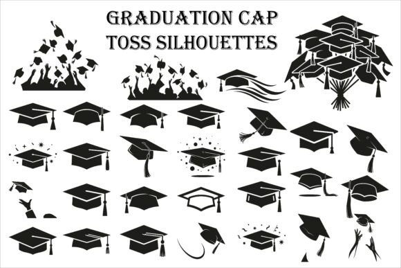 Academic Graduation Cap Toss Silhouette: Graphics and Crafts for Celebratory Design