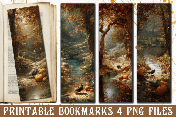 Autumn Forest Stream Turkey Bookmark: A Graphic Design Asset for Crafts and Branding