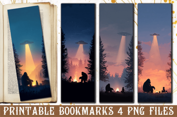 Bigfoot Campfire UFO Sunset Bookmark: Graphics & Crafts