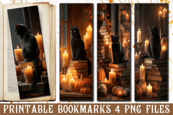 Black Cat Halloween Book Candle Bookmark Graphics
