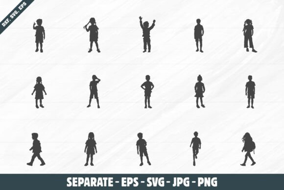 Children Silhouette Set for Crafts and Graphics