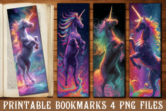 Colorful Neon Nebula Unicorn Bookmark for Crafts and Graphics