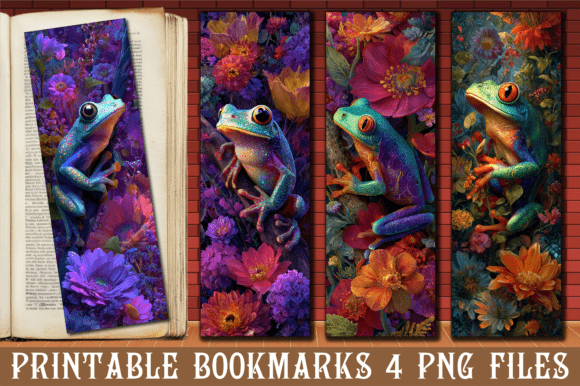 Colorful Tropical Frog Flower Bookmark for Crafts and Graphics