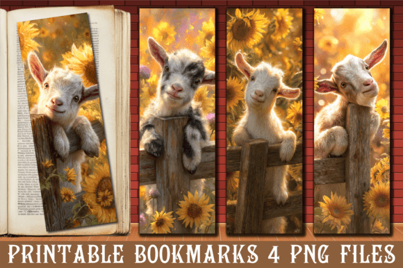 Cute Baby Goat Sunflower Field Bookmark: A Versatile Graphic Design Asset for Crafts and Branding
