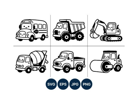 Cute Black White Construction Trucks Graphics and Crafts