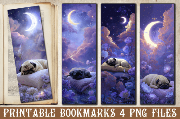 Cute Sleeping Pug Night Moon Bookmark: A Versatile Graphic for Crafters and Digital Sellers