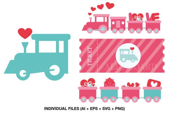 Cute Valentine Train Clipart PNG: Graphics for Crafts