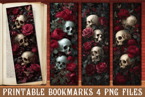Dark Red Rose Crow Skull Bookmark Art: Graphics for Crafts