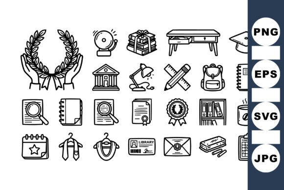 Hand Drawn Academic Icon Set for Crafts and Graphics