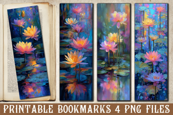Impressionist Oil Lotus Pond Bookmark: Graphics for Crafts and Creative Projects