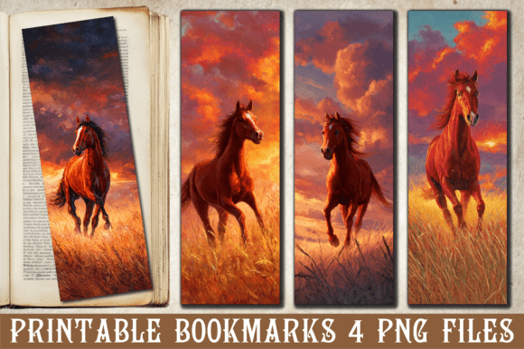 Majestic Horse Sunset Field Bookmark Graphics