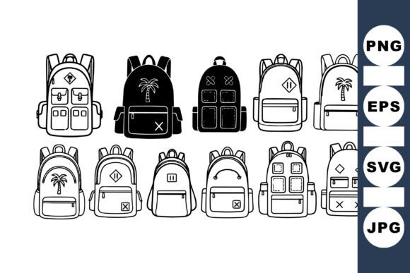 Minimalist Backpack Line Art Set for Graphics and Crafts