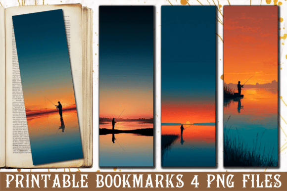 Minimalist Lake Sunset Fishing Bookmark Graphics for Crafts