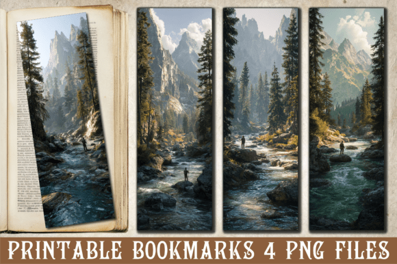 Mountain River Fishing Nature Bookmark Graphics and Crafts