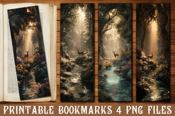 Mystical Forest Deer Sunlight Bookmark for Crafts and Graphics