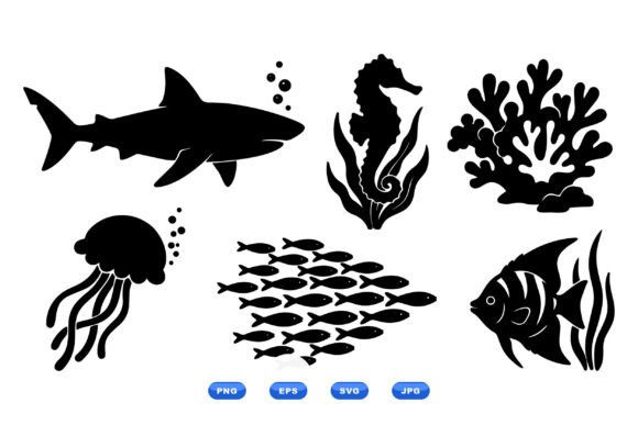Ocean Silhouette Clipart Set for Crafts and Graphics