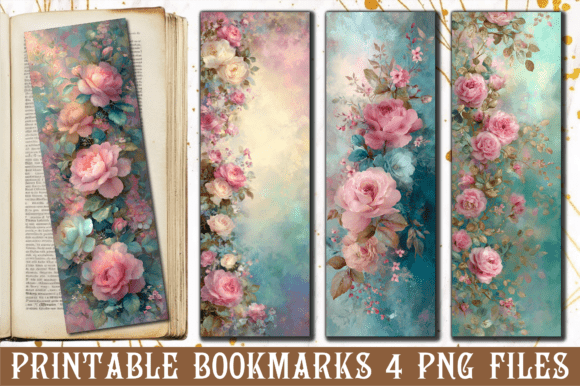 Pink Rose Teal Watercolor Bookmark: Graphics for Crafts and Creative Projects