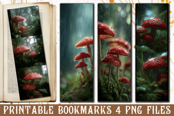 Rainy Red Mushroom Forest Photo Bookmark: Graphics & Crafts