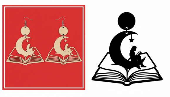 Reading Girl Moon Earring Laser Cut Graphics and Crafts