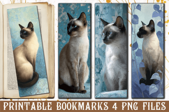 Siamese Cat Blue Aesthetic Art Bookmark: Graphics & Crafts