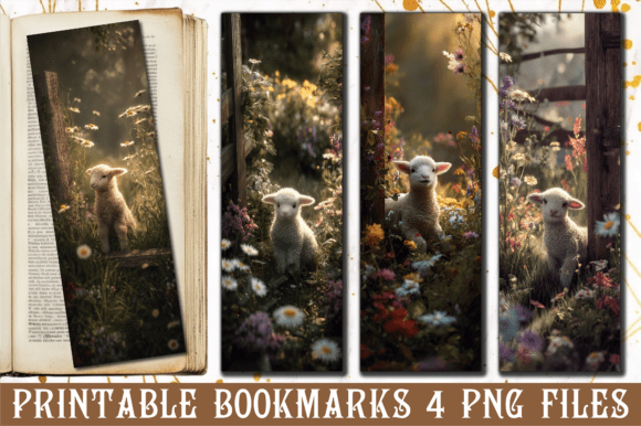 Spring Lamb Wildflower Garden Bookmark: Graphics and Crafts for Editorial Use