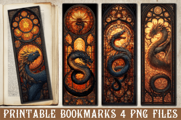 Stained Glass Dark Dragon PNG Bookmark: Graphics and Crafts in One