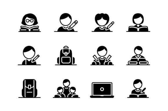 Student Learning Vector Silhouette Set: Graphics for Crafts and Content