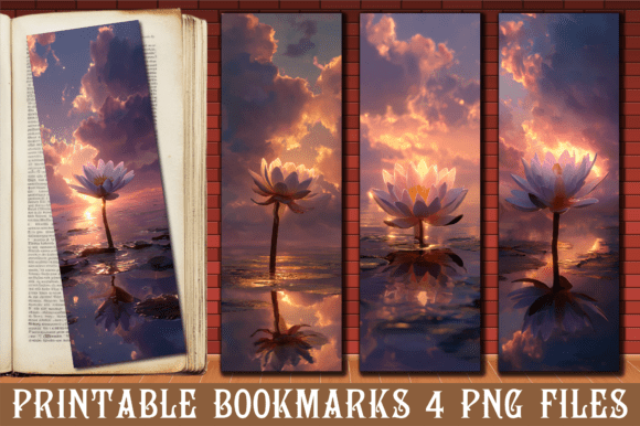 Sunset Clouds Lotus Reflection Bookmark: Graphics and Crafts for Editorial Use