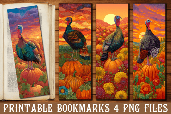 Vibrant Sunset Turkey Pumpkin Bookmark Graphics