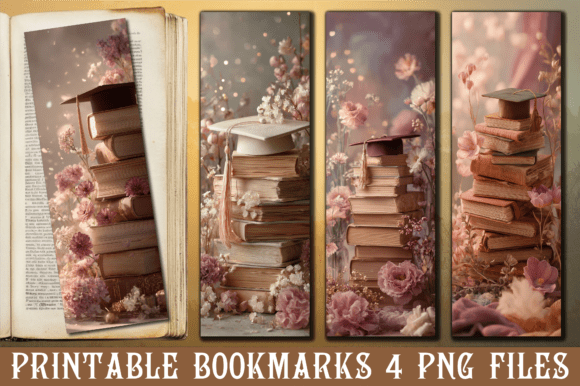 Vintage Pink Floral Graduation Bookmark Graphics
