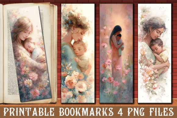 Watercolor Mother and Baby Art Bookmark: Graphics for Crafts